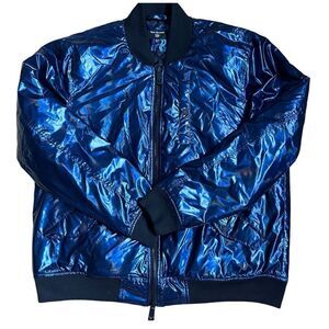 TRUE RELIGION Men's Navy Iridescent Fashion Bomber Jacket Size XL.
